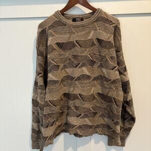 Vintage TSR USA Sweater Mens Large Brown 3D Knit Geometric Textured USA Made 90s